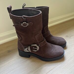 Larroude Brown Suede Moto Western Boots